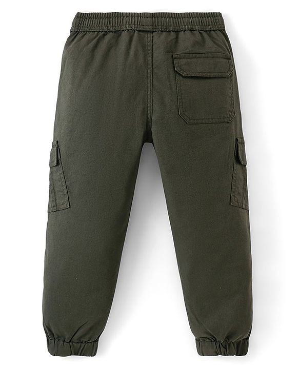 Pine Kids Cotton Elastane Full Length Multi Pocket Solid Jogger- Green