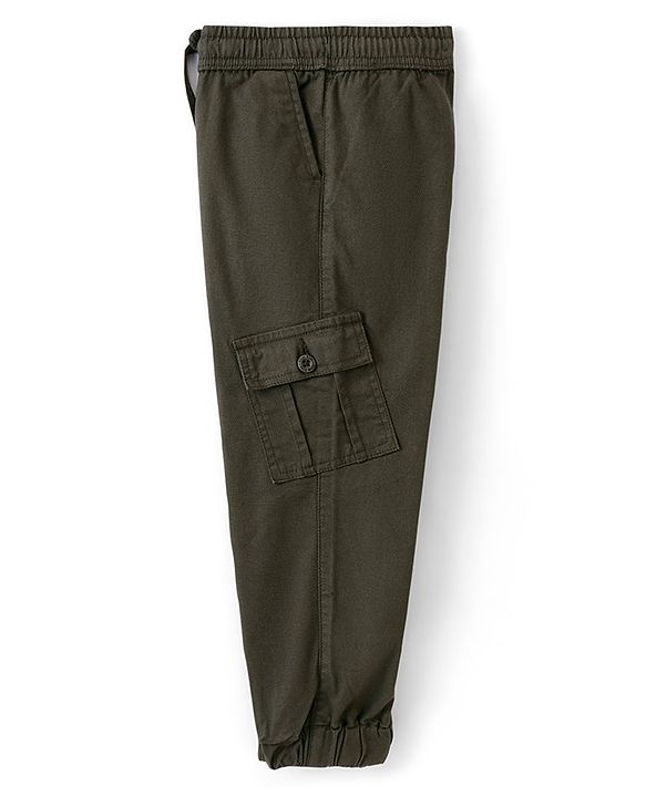 Pine Kids Cotton Elastane Full Length Multi Pocket Solid Jogger- Green