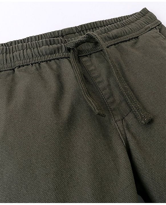 Pine Kids Cotton Elastane Full Length Multi Pocket Solid Jogger- Green