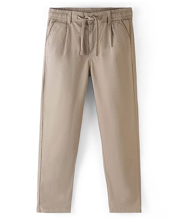 Pine Kids Cotton Elastane Woven   Full Length Solid Color Trouser - Beige