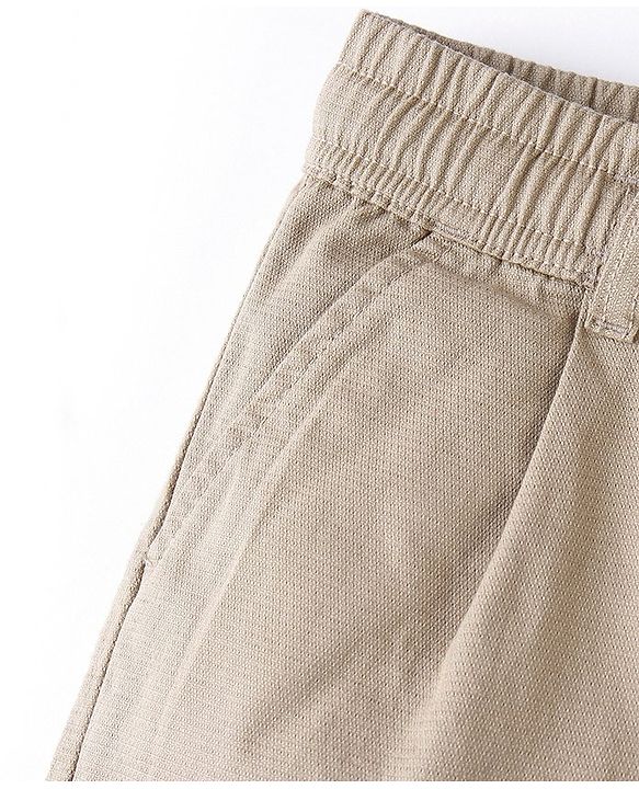 Pine Kids Cotton Elastane Woven   Full Length Solid Color Trouser - Beige
