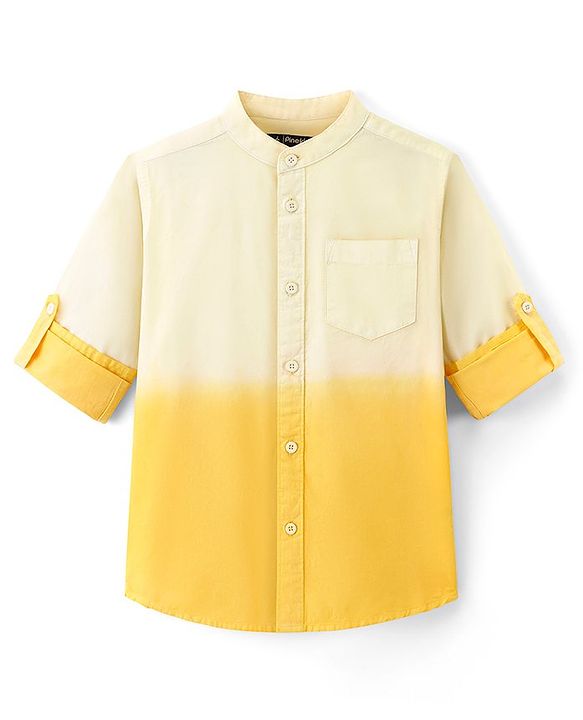 Pine Kids 100% Cotton Full Sleeves Solid Shirt with Dip Dye Effect - Yellow