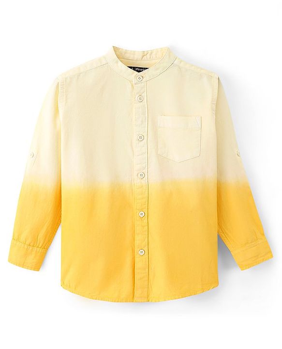 Pine Kids 100% Cotton Full Sleeves Solid Shirt with Dip Dye Effect - Yellow