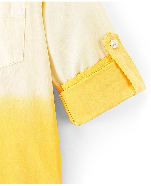 Pine Kids 100% Cotton Full Sleeves Solid Shirt with Dip Dye Effect - Yellow