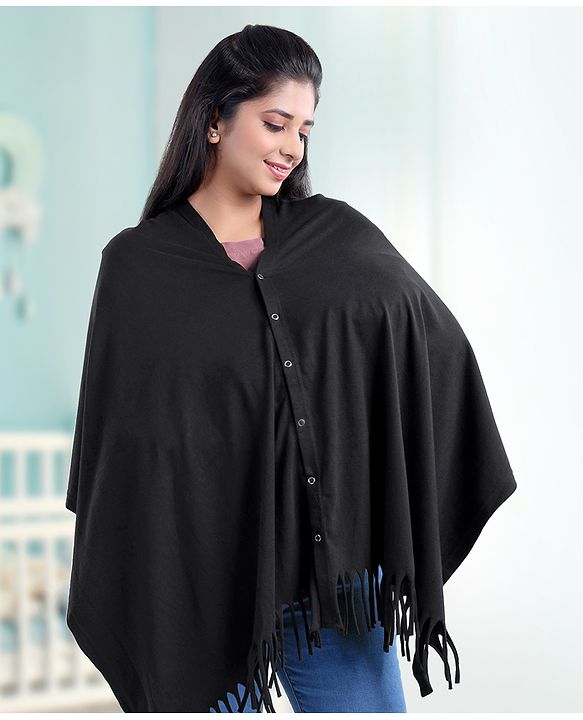 Babyhug 100% Cotton Breast Feeding Multi Purpose Nursing Scarf- Black