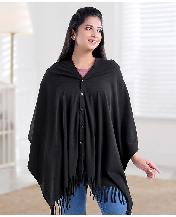 Babyhug 100% Cotton Breast Feeding Multi Purpose Nursing Scarf- Black