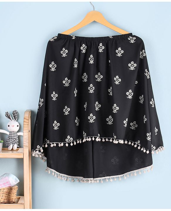 Babyhug Cotton Poncho Style Breast Feeding Nursing Cover Floral Print - Black