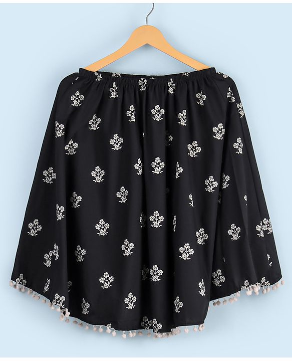 Babyhug Cotton Poncho Style Breast Feeding Nursing Cover Floral Print - Black
