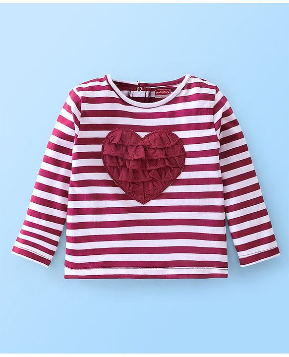 Babyhug 100% Cotton Knit Full Sleeves Striped T-Shirt with Schifili Design - Maroon
