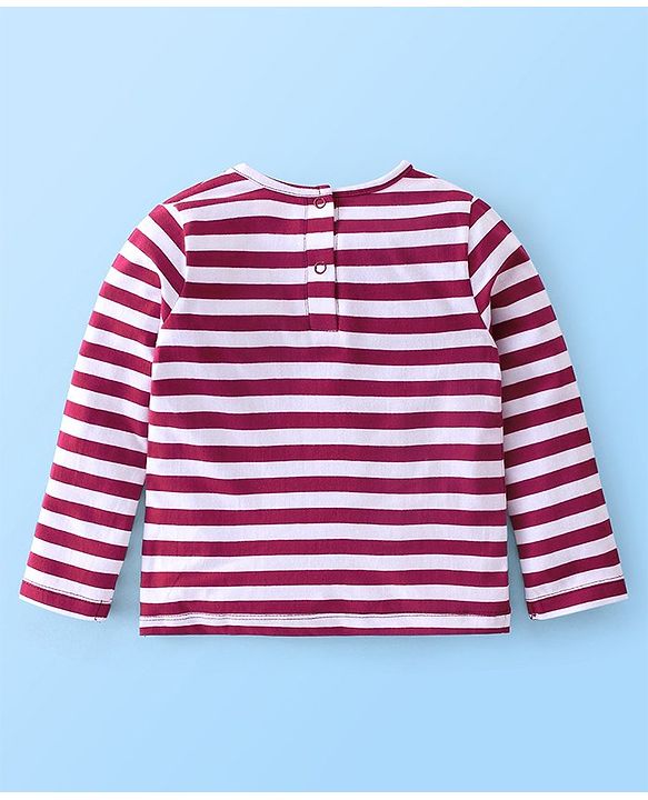 Babyhug 100% Cotton Knit Full Sleeves Striped T-Shirt with Schifili Design - Maroon