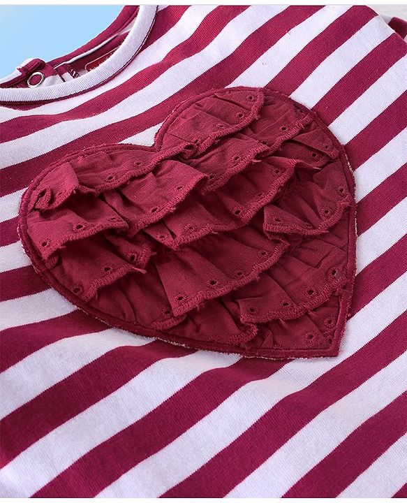 Babyhug 100% Cotton Knit Full Sleeves Striped T-Shirt with Schifili Design - Maroon