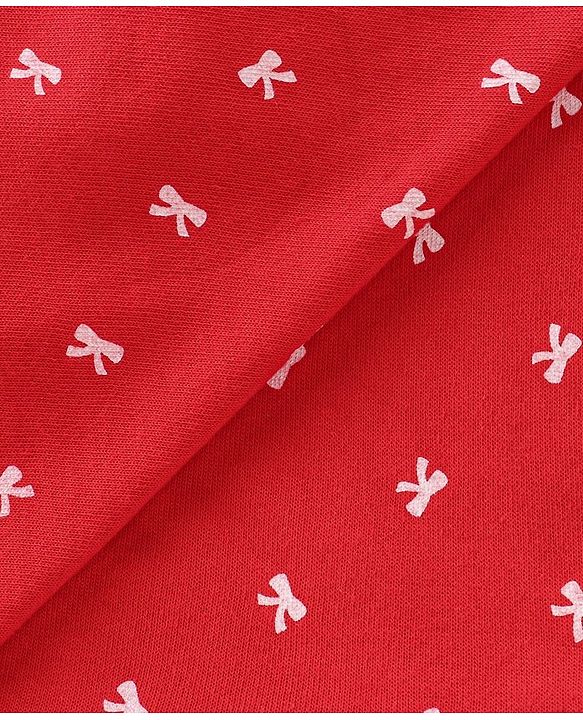 Babyhug Terry Knit Bow Print Towel Pack of 2 L 76.2 x B 76.2 cm- Red & White