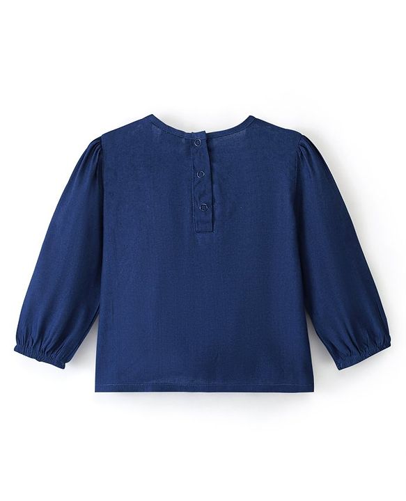 Babyhug 100% Cotton Rayon Full Sleeves Top With Lace Detailing At Yoke - Navy Blue