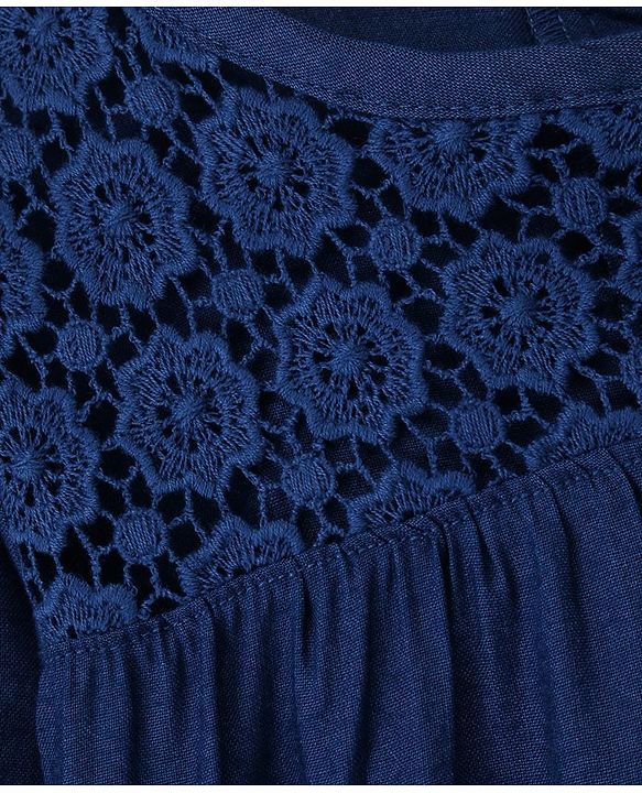 Babyhug 100% Cotton Rayon Full Sleeves Top With Lace Detailing At Yoke - Navy Blue
