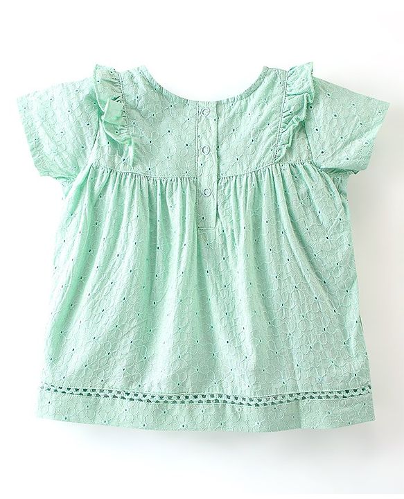 Babyhug 100% Cotton Woven Sleeveless Top with Embroidery & Schiffli Frill Detailing - Mint Green