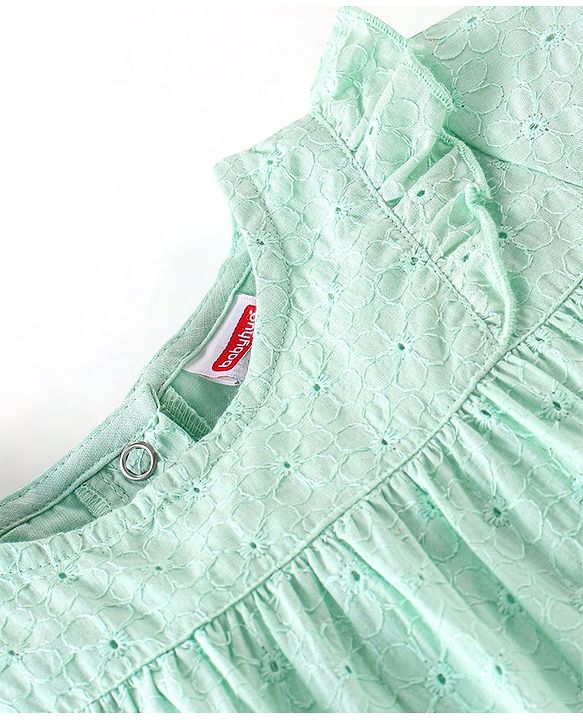 Babyhug 100% Cotton Woven Sleeveless Top with Embroidery & Schiffli Frill Detailing - Mint Green