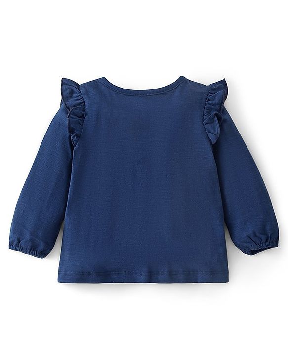 Babyhug 100% Cotton Full Sleeves Top with Smocking & Frill Details - Blue