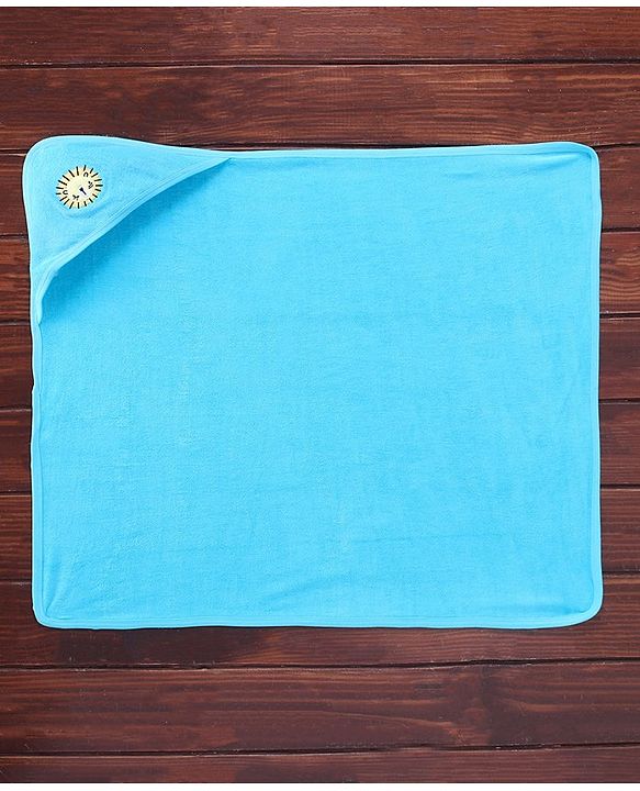 Babyhug Knit Terry Sheep Embroidered Hooded Towel  L 76 x B 76 cm- Blue