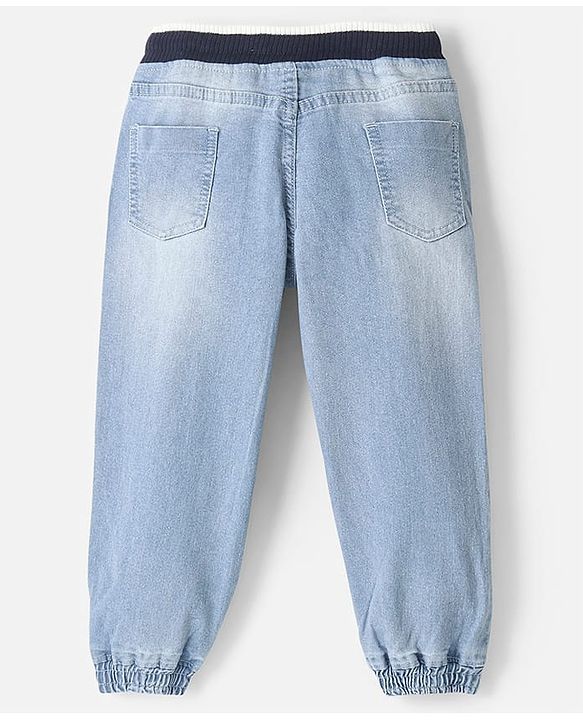 Pine Kids Cotton Elastane Full Length  Washed Denim Jeans with Ribbed Waist - Ice Blue