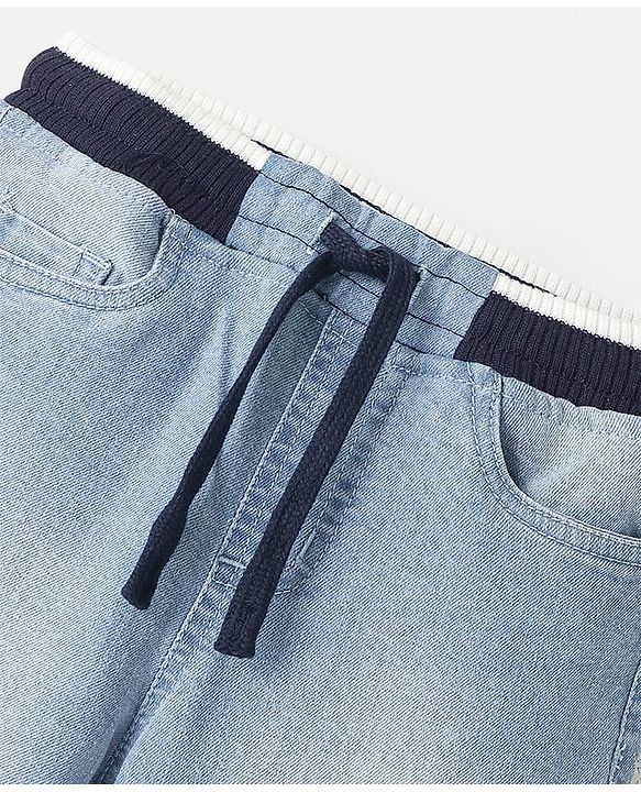 Pine Kids Cotton Elastane Full Length  Washed Denim Jeans with Ribbed Waist - Ice Blue