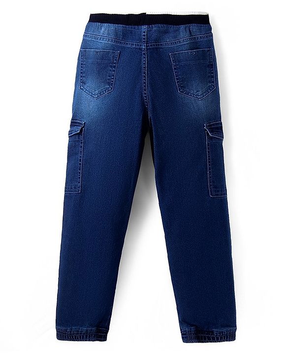 Pine Kids Denim Full Length Jeans With Stretch & Text Print - Blue - Mid Blue
