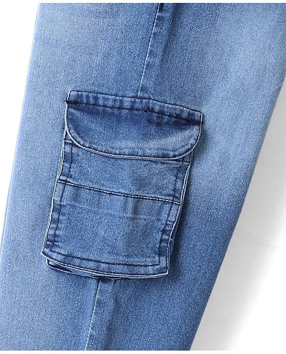 Pine Kids Denim Full Length Jeans With Stretch & Text Print - Blue - Mid Blue