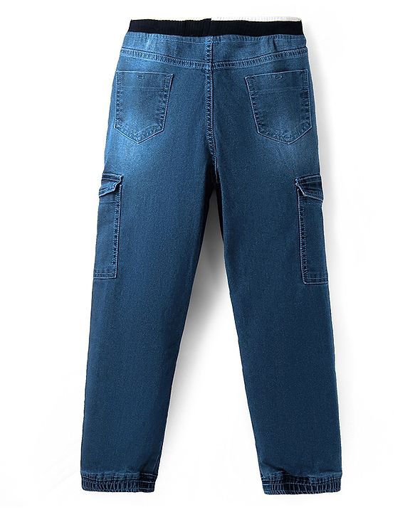 Pine Kids Denim Full Length Jeans With Stretch & Text Print - Blue - Mid Blue