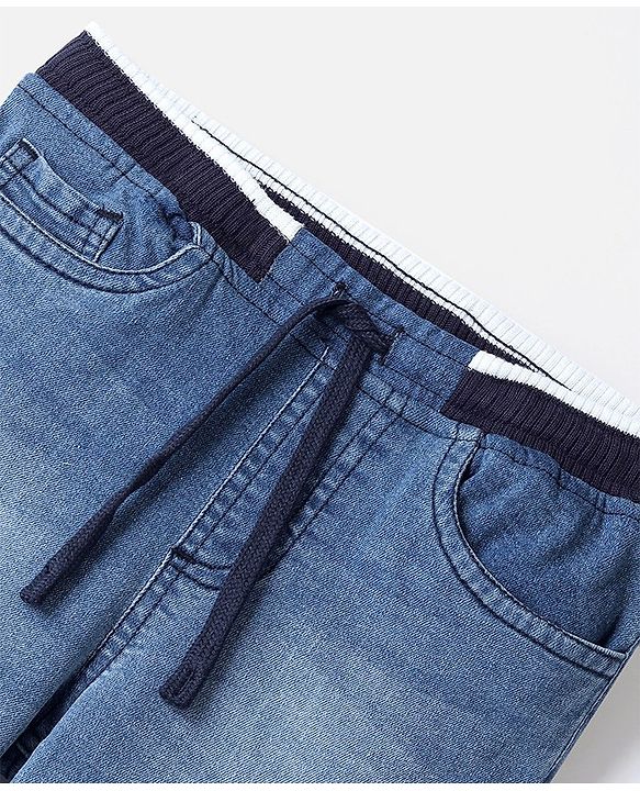 Pine Kids Denim Full Length Jeans With Stretch & Text Print - Blue - Mid Blue