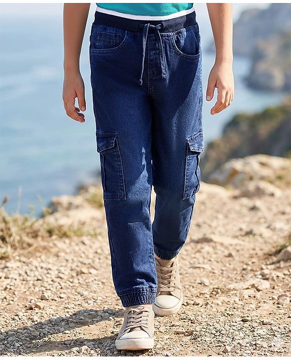 Pine Kids Denim Washed Full Length  Cargo Jogger - Blue
