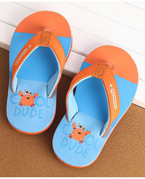 Cute Walk by Babyhug Slip on Flip Flops Crab Print - Blue and Orange