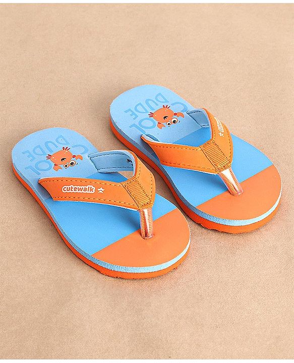 Cute Walk by Babyhug Slip on Flip Flops Crab Print - Blue and Orange