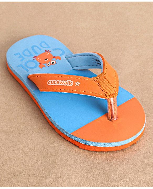 Cute Walk by Babyhug Slip on Flip Flops Crab Print - Blue and Orange