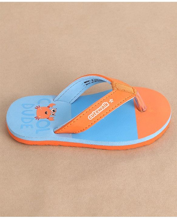 Cute Walk by Babyhug Slip on Flip Flops Crab Print - Blue and Orange
