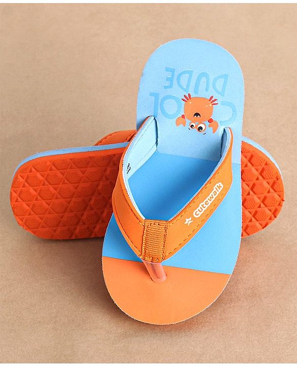 Cute Walk by Babyhug Slip on Flip Flops Crab Print - Blue and Orange
