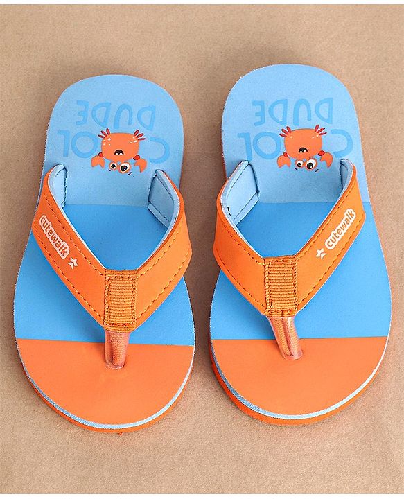 Cute Walk by Babyhug Slip on Flip Flops Crab Print - Blue and Orange