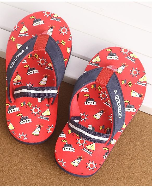 Cute Walk by Babyhug Slip On Flip Flops Boat Print - Red & Blue