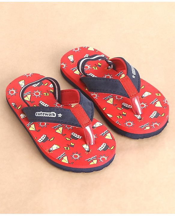 Cute Walk by Babyhug Slip On Flip Flops Boat Print - Red & Blue