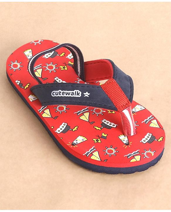 Cute Walk by Babyhug Slip On Flip Flops Boat Print - Red & Blue