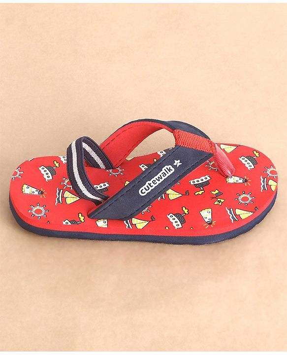 Cute Walk by Babyhug Slip On Flip Flops Boat Print - Red & Blue