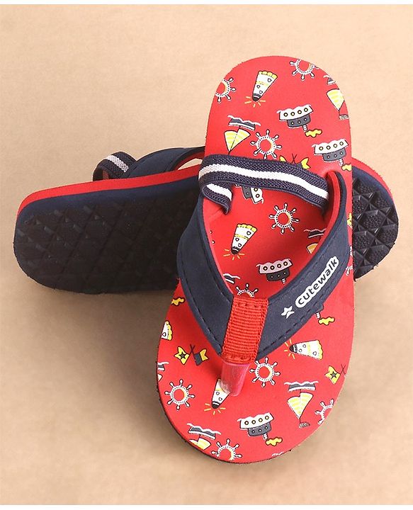 Cute Walk by Babyhug Slip On Flip Flops Boat Print - Red & Blue