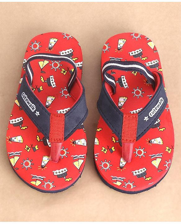 Cute Walk by Babyhug Slip On Flip Flops Boat Print - Red & Blue