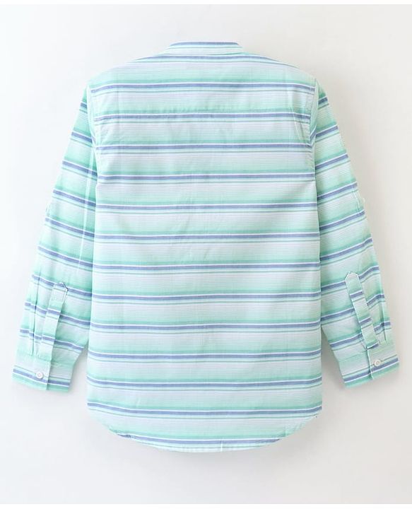 Pine Kids 100% Cotton Full Sleeves Front Half Placket Buttons Striped Shirt - Green