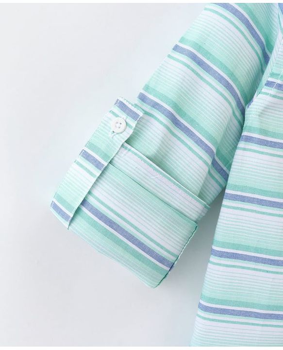 Pine Kids 100% Cotton Full Sleeves Front Half Placket Buttons Striped Shirt - Green