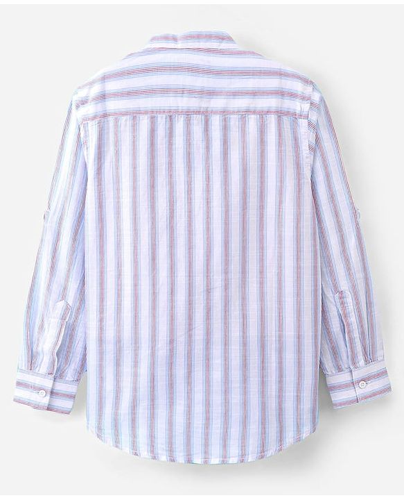 Pine Kids 100% Cotton Full Sleeves Front Half Placket Buttons Striped Shirt - White
