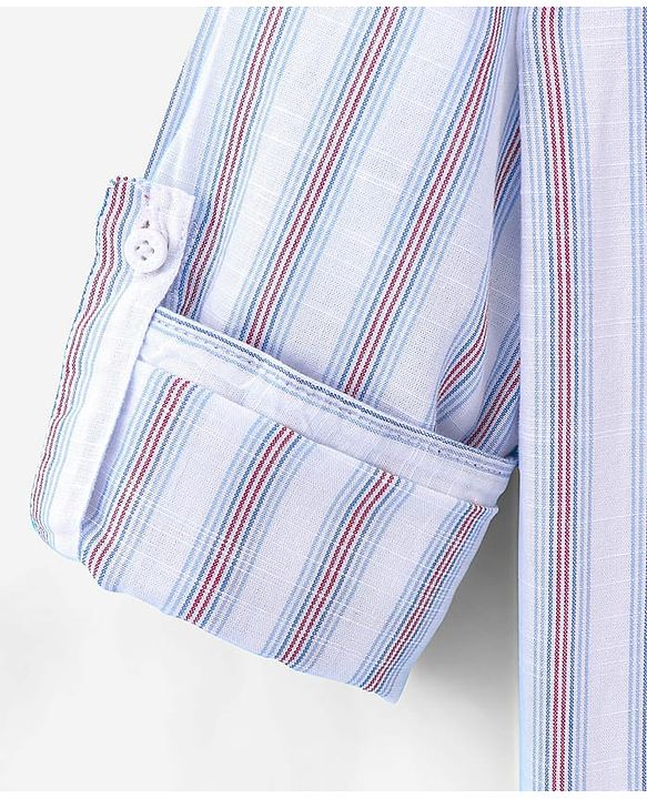 Pine Kids 100% Cotton Full Sleeves Front Half Placket Buttons Striped Shirt - White