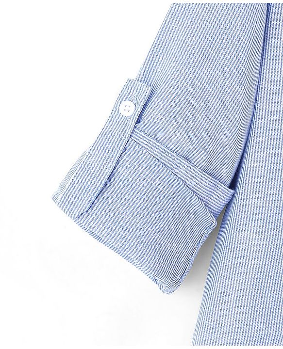 Pine Kids 100% Cotton Woven Full Sleeves Striped Hooded Shirt with Utility Pocket - Blue