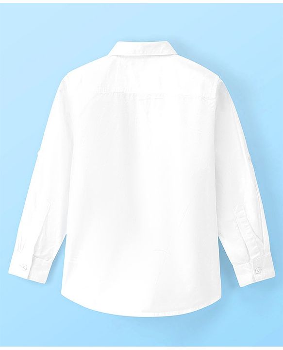 Pine Kids Cotton Woven Full Sleeves Front Open with Roll up Sleeves Solid Shirt - White