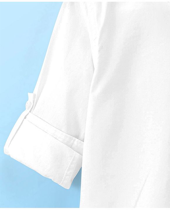 Pine Kids Cotton Woven Full Sleeves Front Open with Roll up Sleeves Solid Shirt - White