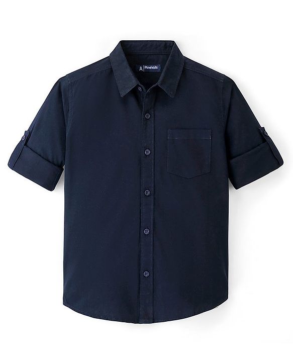 Pine Kids 100% Cotton Full Sleeves Shirt Solid Color -  Dark Blue