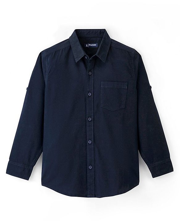 Pine Kids 100% Cotton Full Sleeves Shirt Solid Color -  Dark Blue